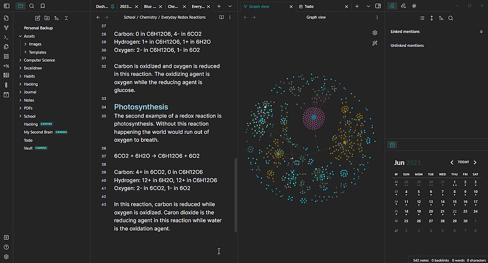 A picture of Obsidian's "graph view," where all the internal links can be seen visually